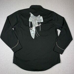 Roper‎ Western Shirt Mens XL Cowboy Chopper Embroidery Black Pearl Snap Rodeo